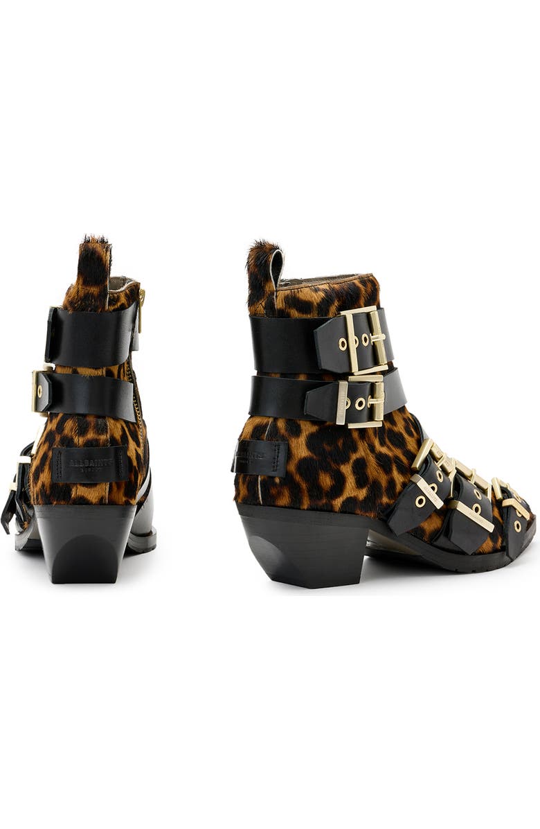 AllSaints Jane Buckle Bootie, Alternate, color, Leopard Brown/ Black Calf Hair