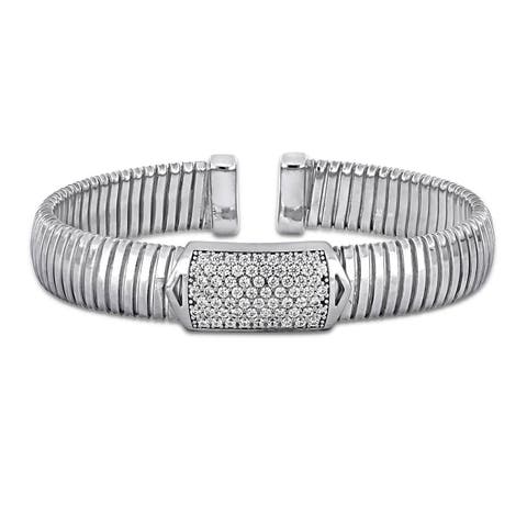 Cubic Zirconia Cluster Omega Bangle Bracelet