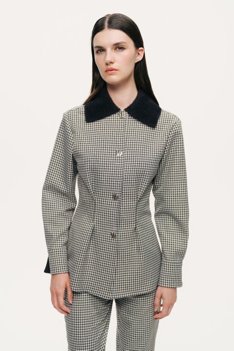 Corset-Back Checked Sculpted Shirt