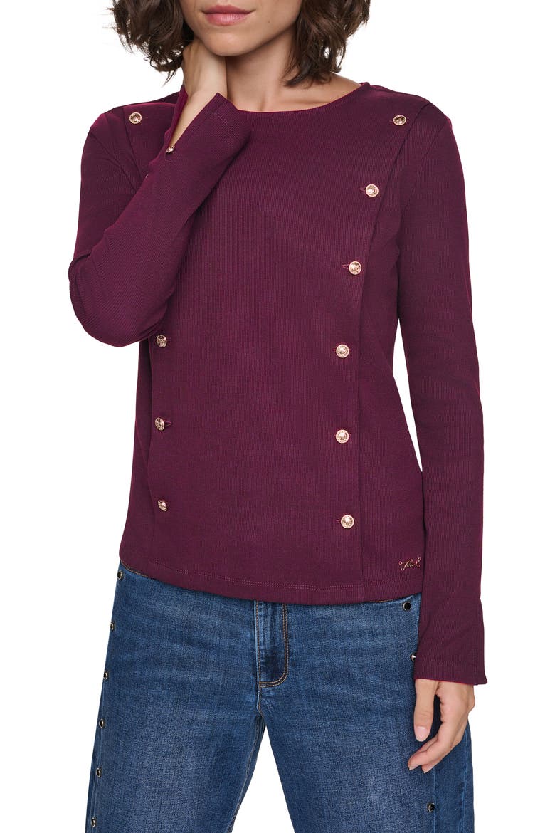 Button Embellished Long Sleeve Knit Top, Main, color, CHERRY LACQUER