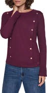 KARL LAGERFELD PARIS Button Embellished Long Sleeve Knit Top