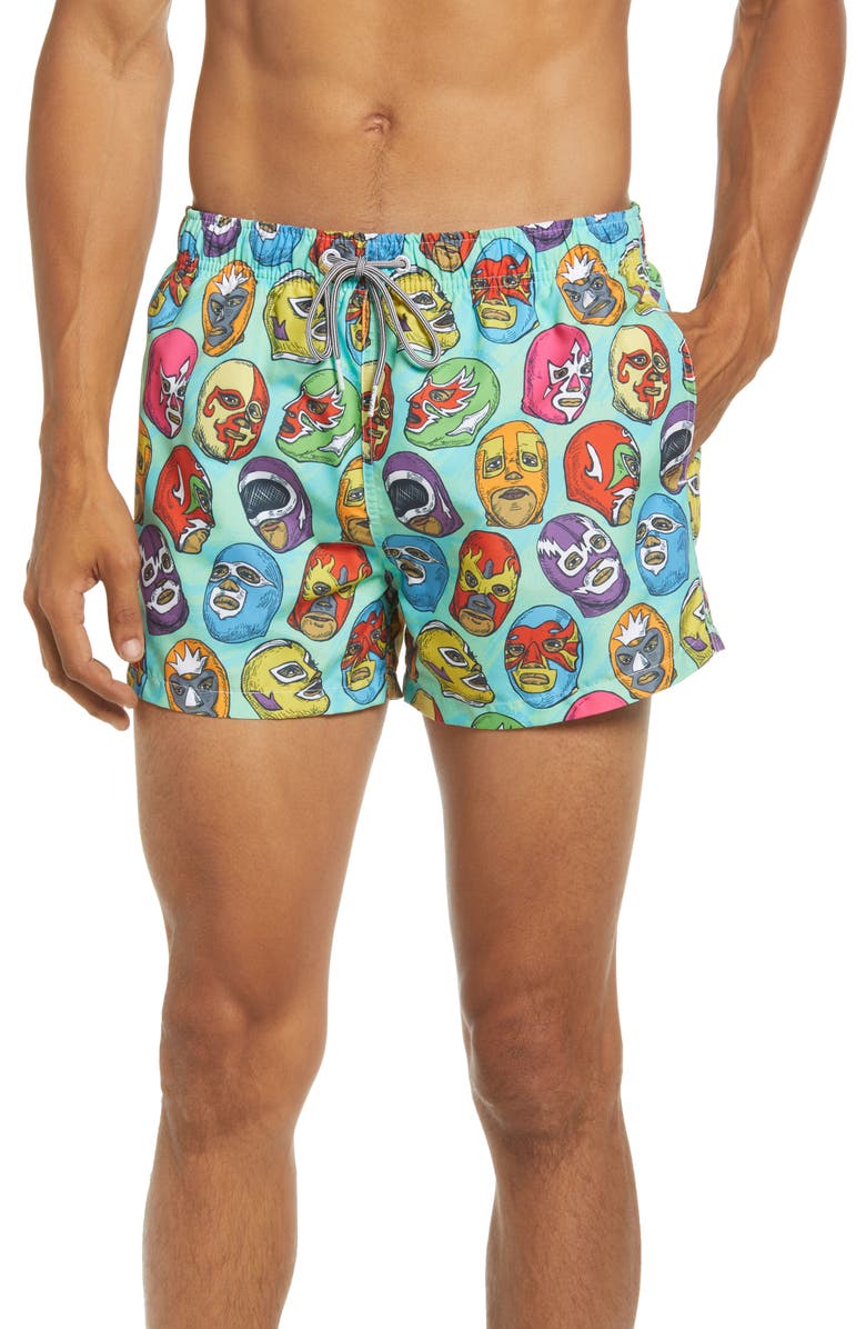 Boardies Mexican Masks Shortie Swim Trunks, Main, color, 