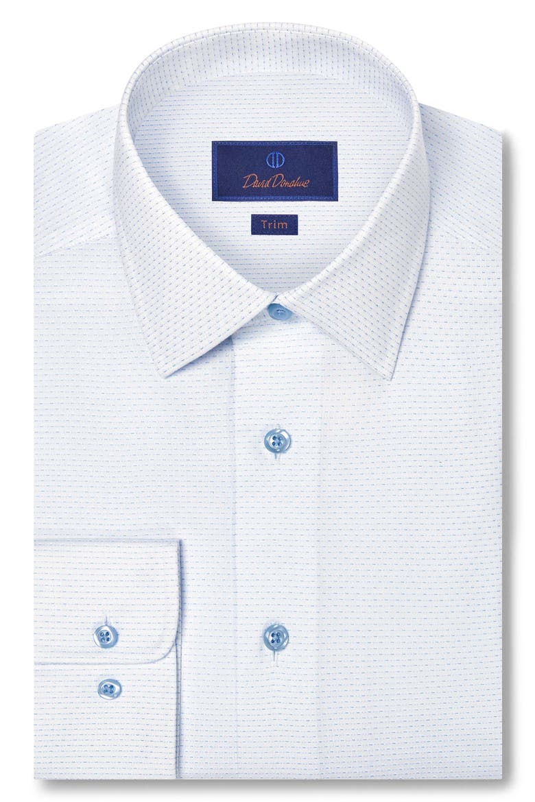 Trim Fit Light Purple Micropattern Cotton Dobby Dress Shirt, Main, color, WHITE/ SKY