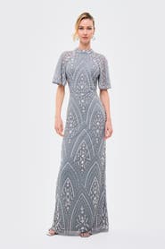 BEAUUT Embellished Sequins High Neck Gown
