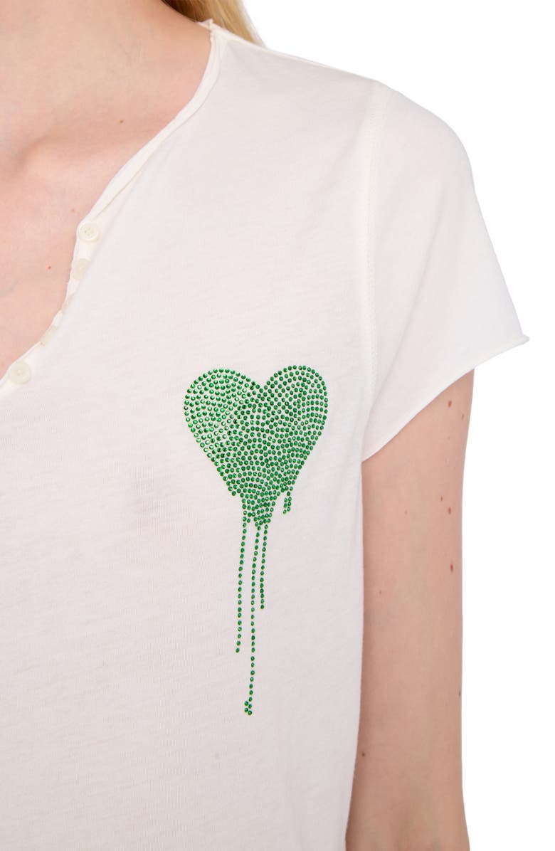 Zadig & Voltaire Tunisien Strass Heart Embellished Keyhole Cotton Graphic T-Shirt, Alternate, color, Judo