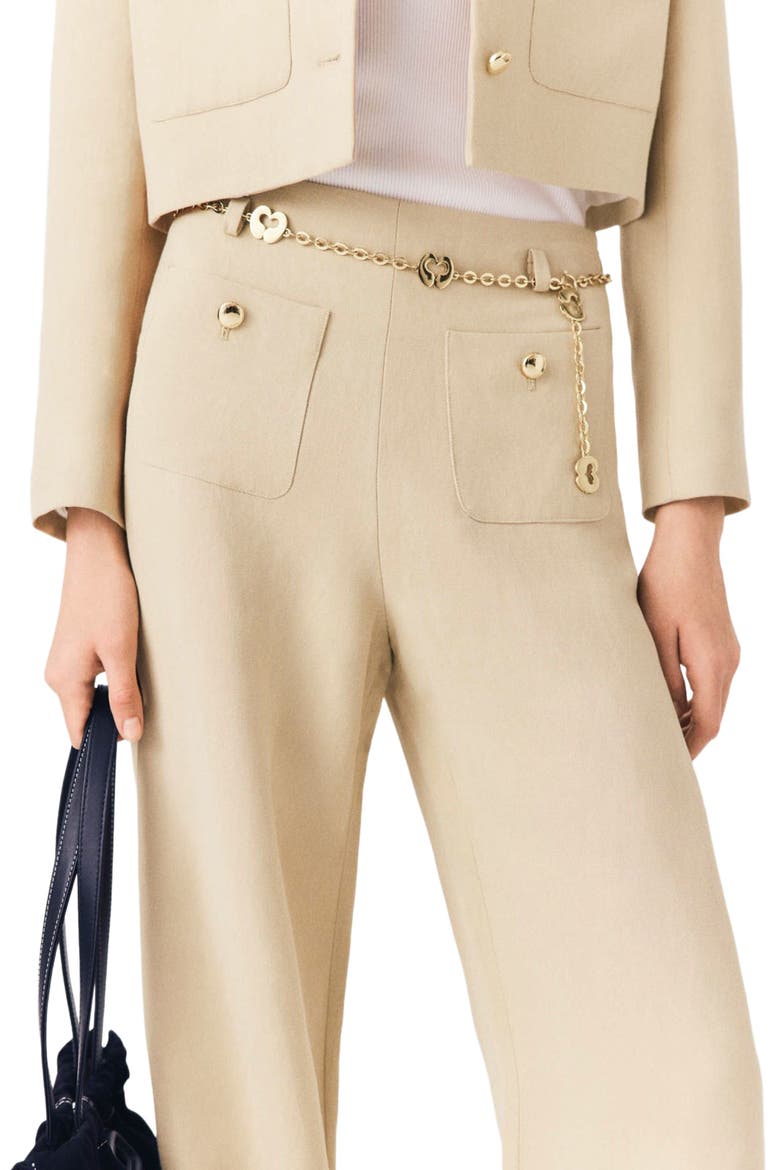 Linen blend suit trousers, Alternate, color, Beige