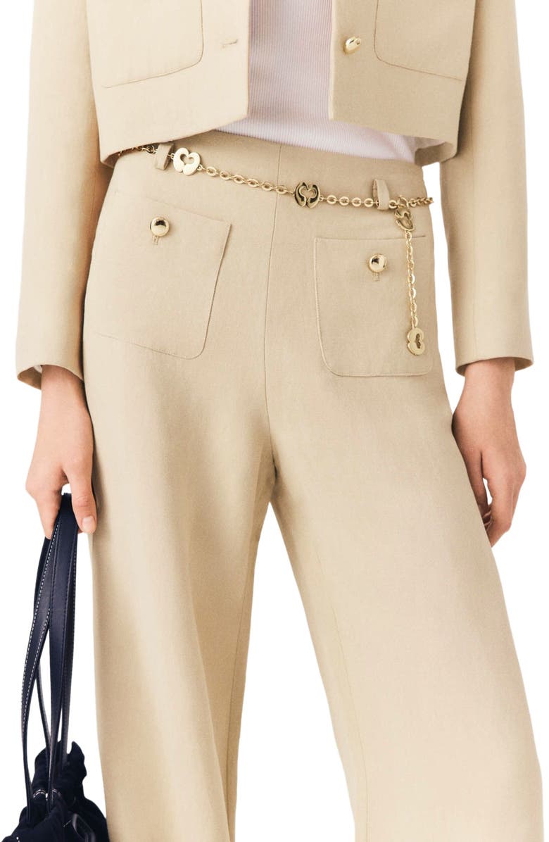 maje Linen blend suit trousers, Alternate, color, Beige