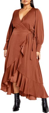 City Chic Oki Long Sleeve Wrap Maxi Dress