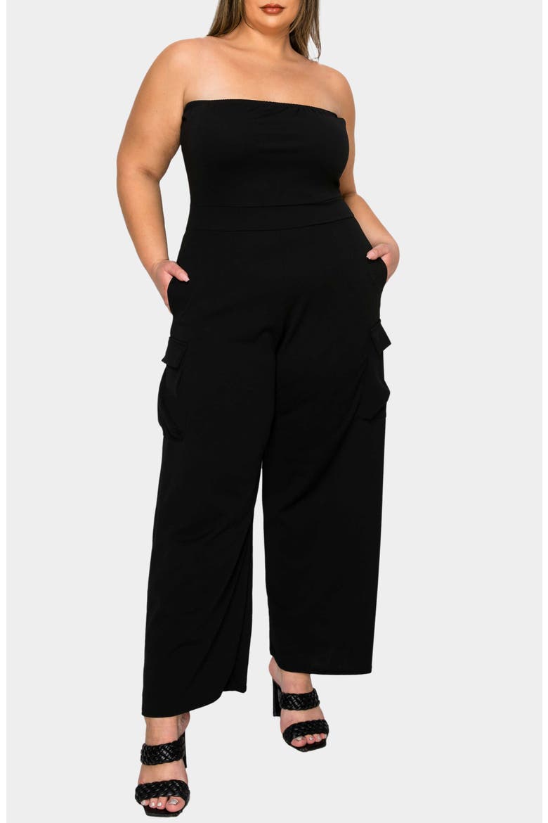 Yumi Strapless Cargo Jumpsuit, Alternate, color, BLACK