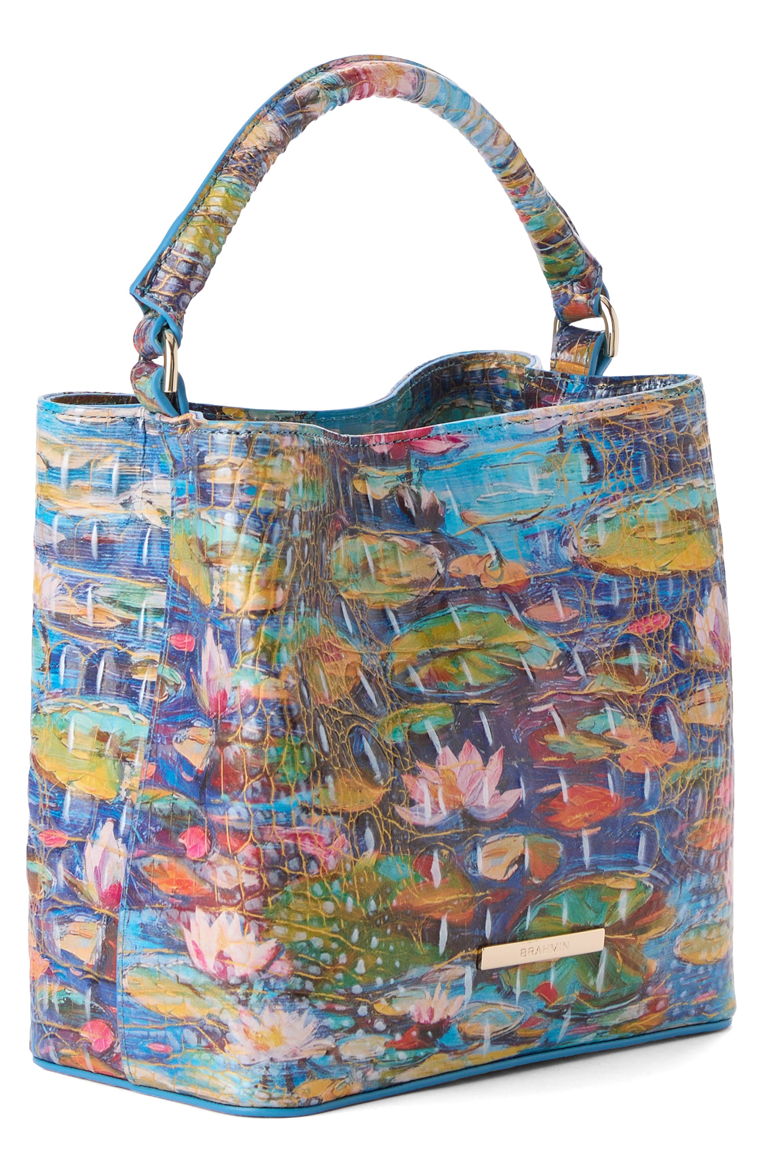 Brahmin Mini Amelia Embossed Leather Top Handle Bucket Bag, Alternate, color, Waterlily