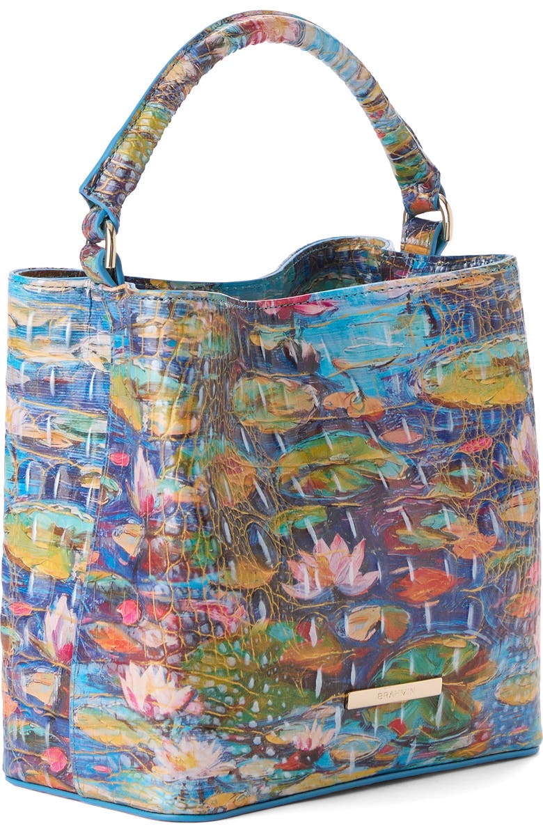 Brahmin Mini Amelia Embossed Leather Top Handle Bucket Bag, Alternate, color, Waterlily