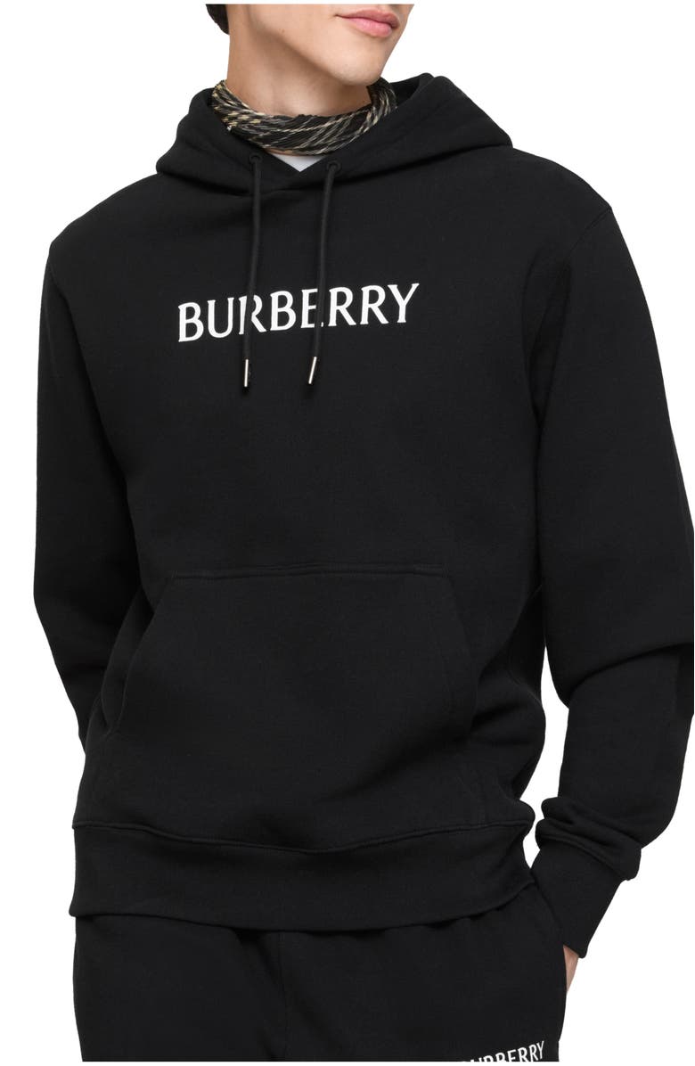 Burberry Logo Cotton Hoodie, Main, color, Black