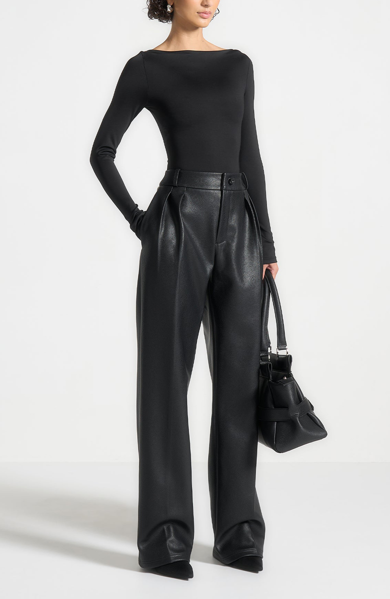 Manière De Voir Eva Boat Neck Bodysuit, Alternate, color, Black