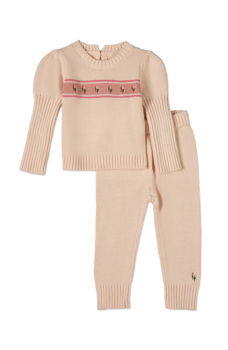 MiniMoi Tulips Cotton Knit Legging Set, Main, color, Pink Multi