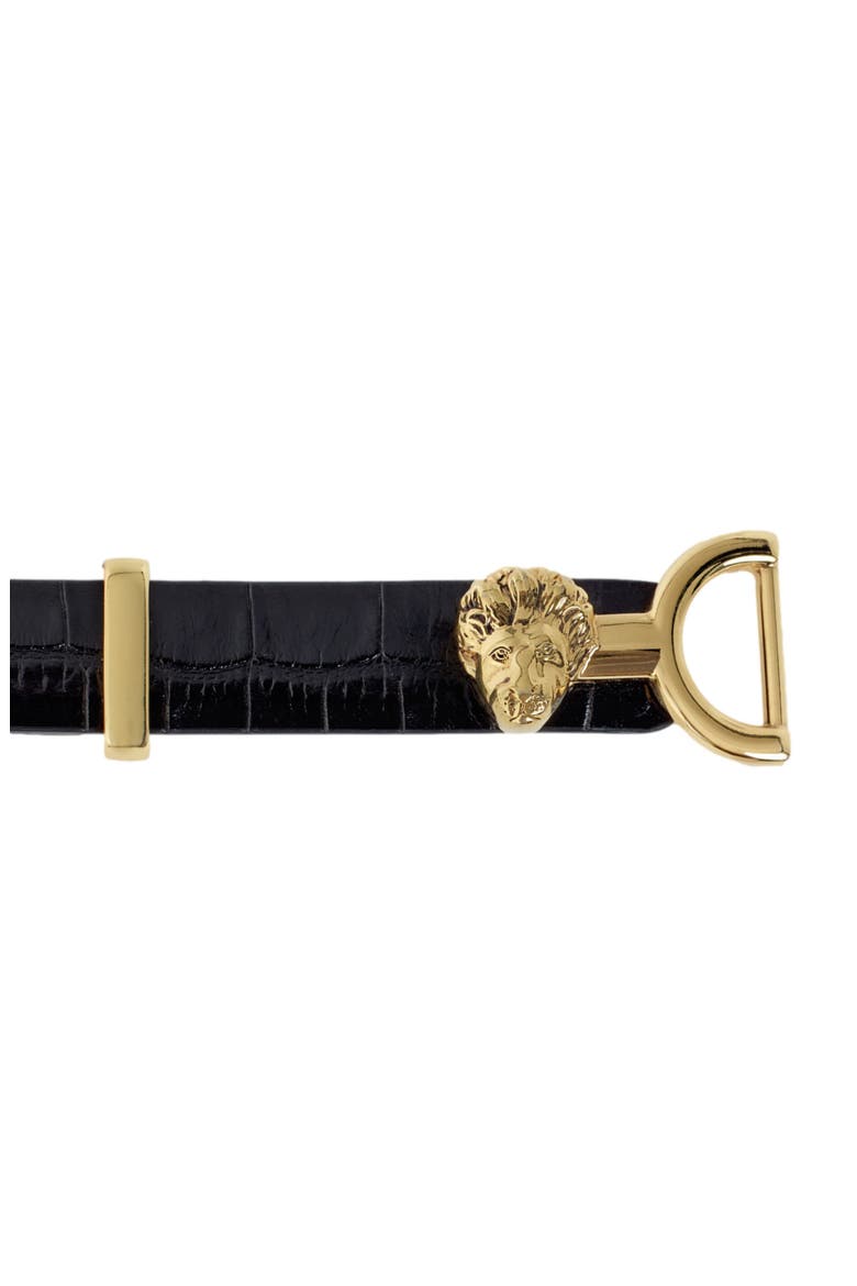 Thin leather belt with lion bit, Alternate, color, Black