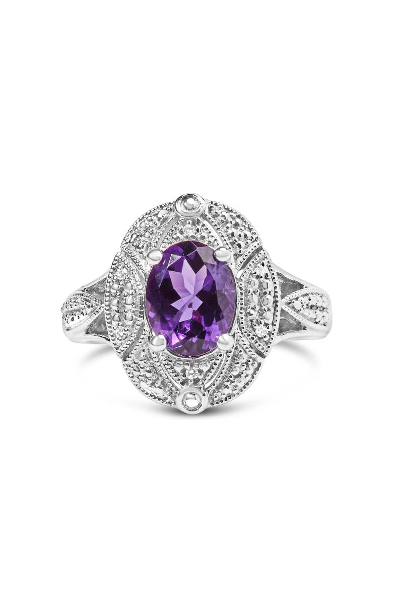 Haus of Brilliance Silver 9x7mm Oval Purple Amethyst and Diamond Accent Cocktail Ring, Main, color, White