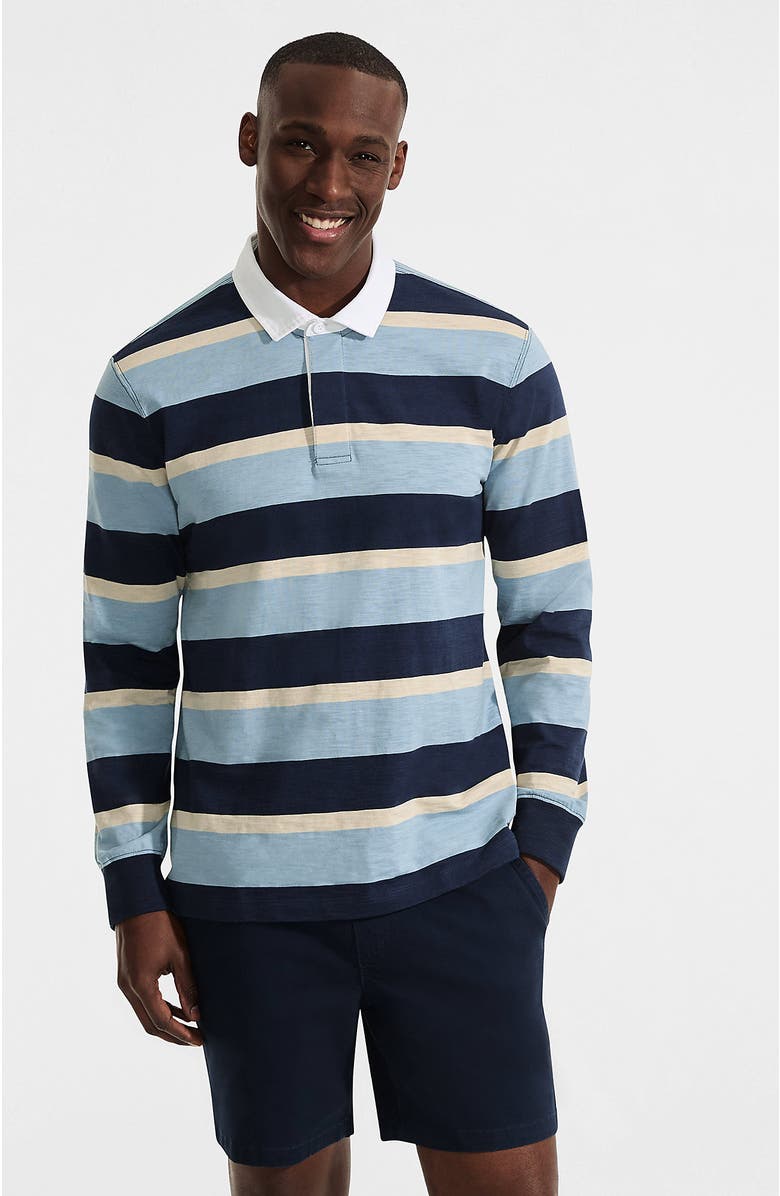 Lands' End Long Sleeve Textured Rugby Polo, Main, color, Radiant Navy/Marble Stripe