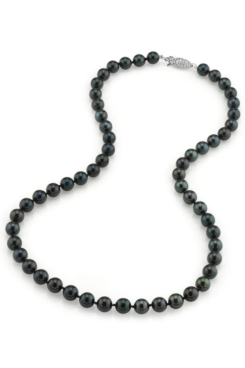 7.0-7.5mm Japanese Akoya Black Pearl Necklace - AAA Quality, Main, color, White Gold Clasp