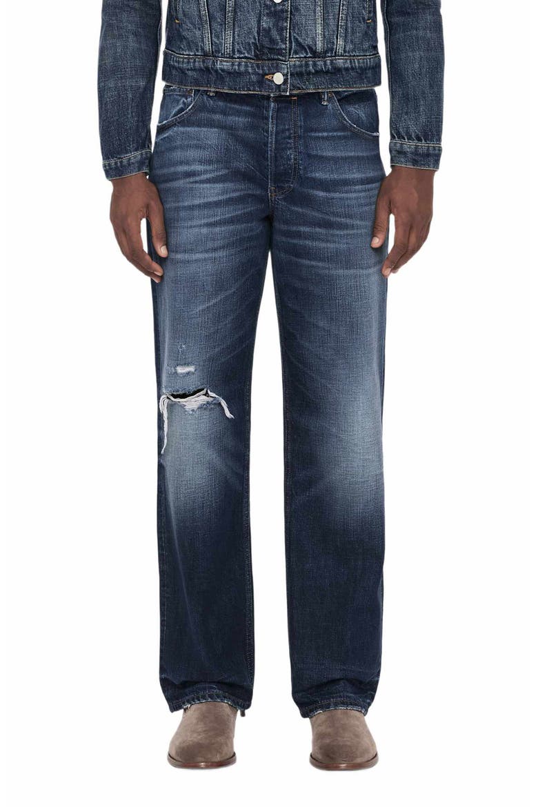 Loose Straight Leg Ripped Jeans, Main, color, DESTROY MID INDIGO