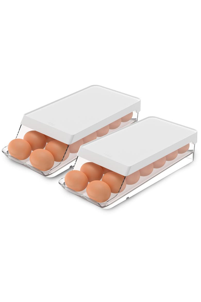 Rolling Clear Stackable Egg Holder Organizer 2-Piece Set, Main, color, Clear/White