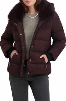 Tahari Vera Faux Fur Trim Hooded Puffer Coat