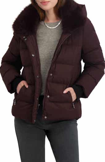 Tahari Vera Faux Fur Trim Hooded Puffer Coat