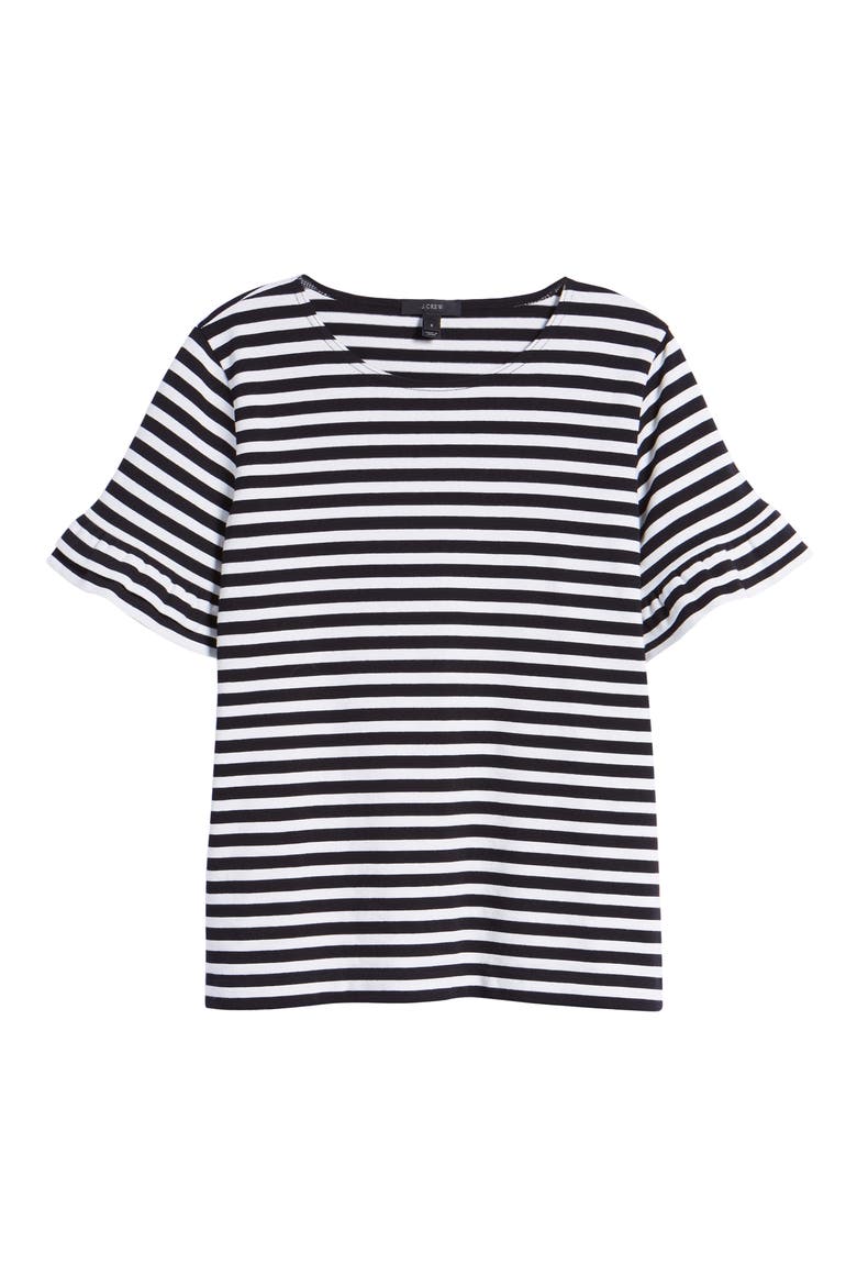 Ruffle Sleeve Tee, Alternate, color, BLACK WHITE