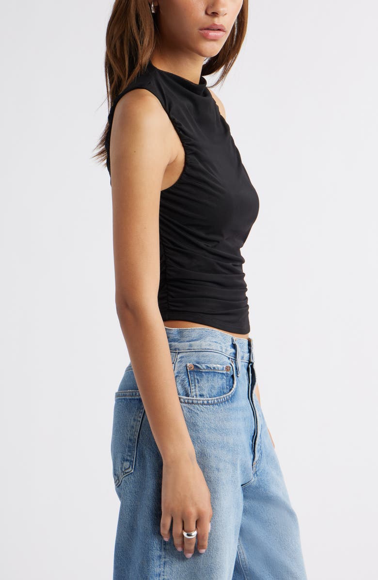Open Edit Ruched Mesh Tank Top, Alternate, color, Black