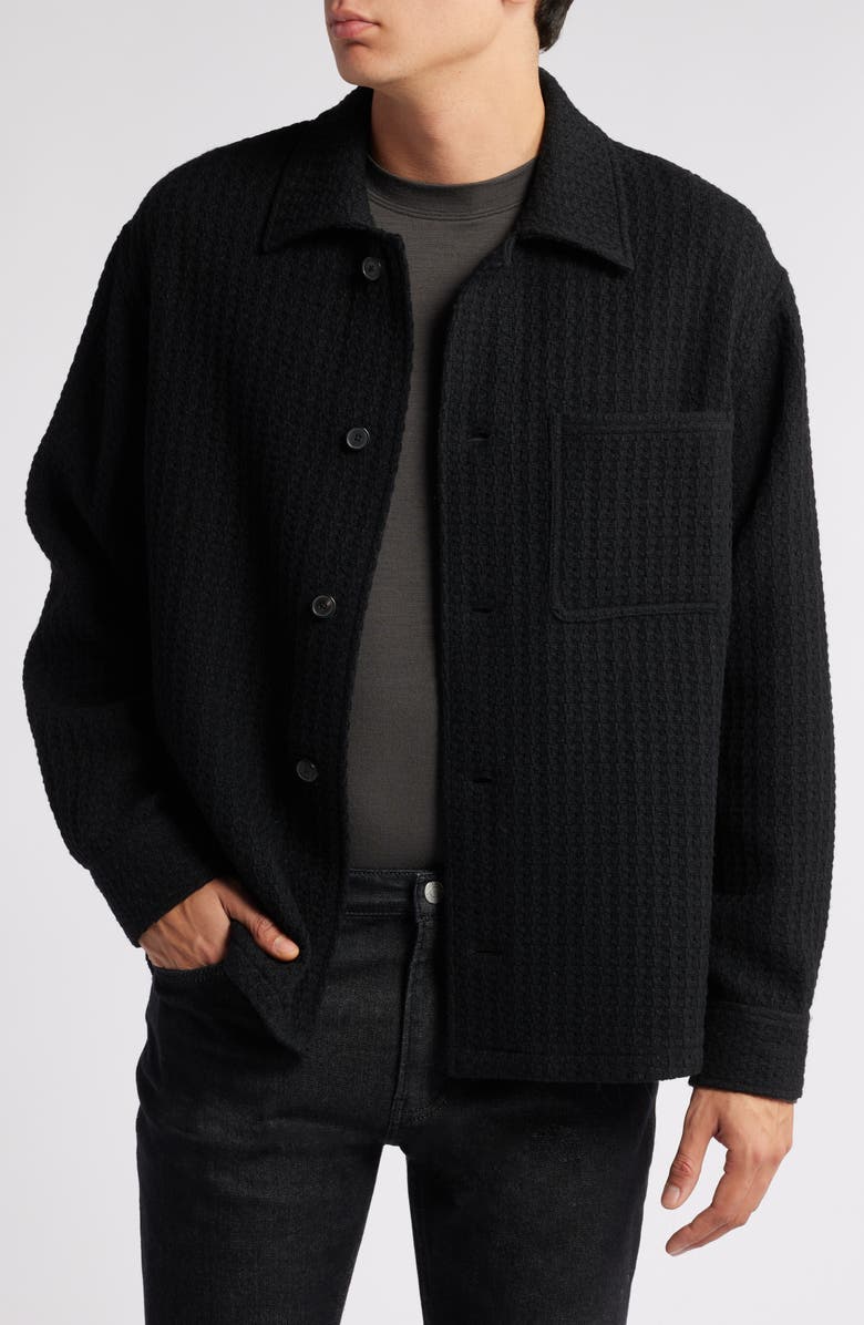 FRAME Textured Wool Blend Shirt Jacket, Main, color, Black