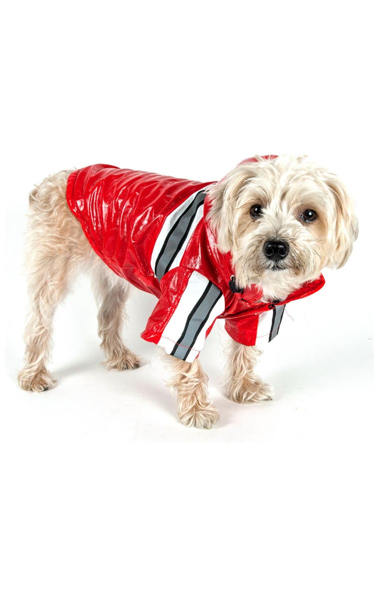 PET LIFE Reflecta-Glow Adjustable and Reflective Dog Raincoat - Small, Alternate, color, Red