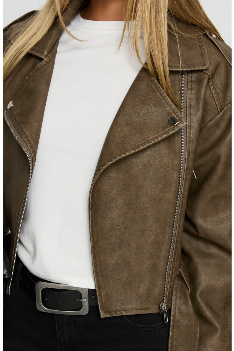 Talisha Faux Leather Biker Jacket, Alternate, color, BROWN