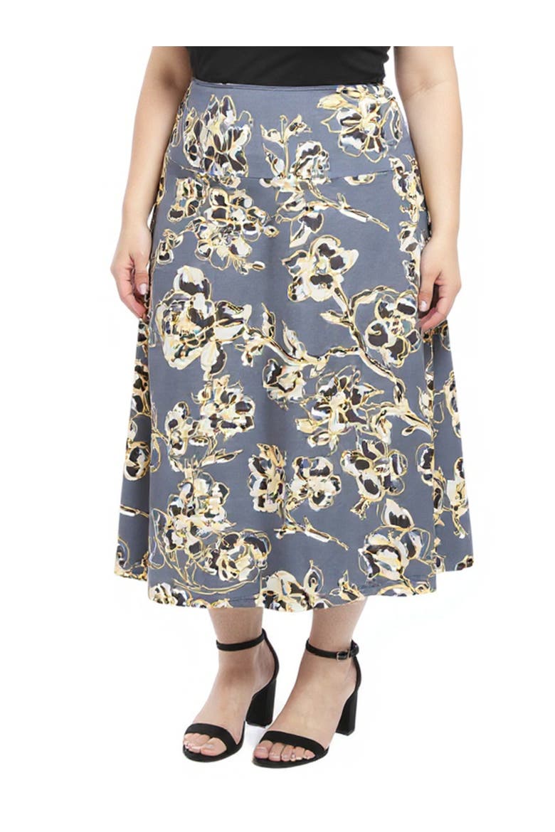 Plus Size Floral Elastic Waist A-Line Maxi Skirt, Alternate, color, Grey Multi