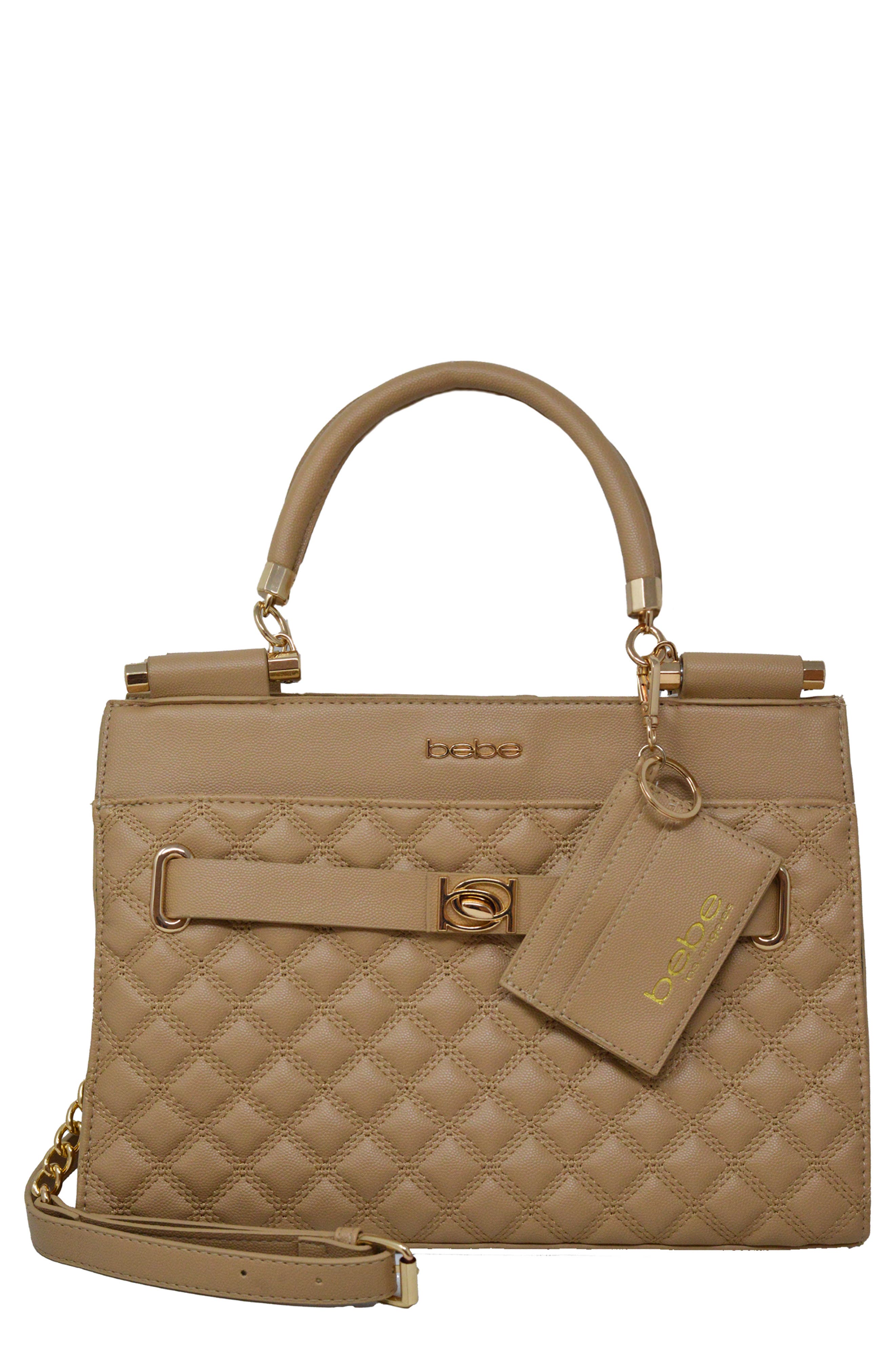 bebe Alex Quilted Satchel, Main, color, Almond