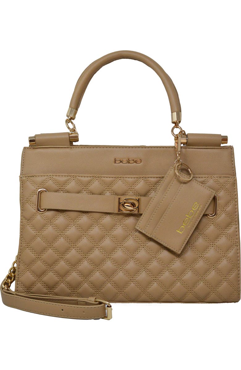 bebe Alex Quilted Satchel, Main, color, Almond