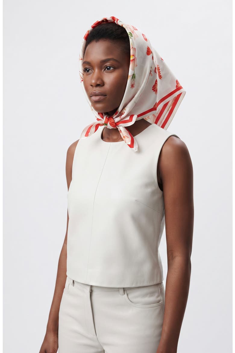 Coral Bloom Double Sided Silk Scarf, Alternate, color, Red