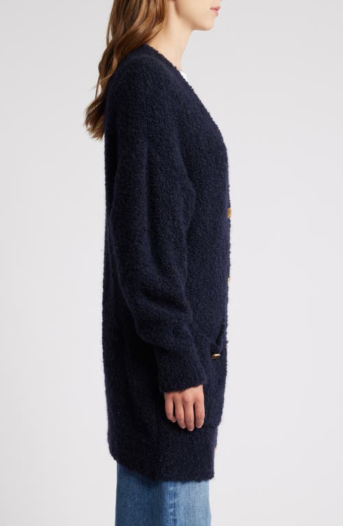 Frame Boucle Boyfriend Cardigan In Navy In Blue