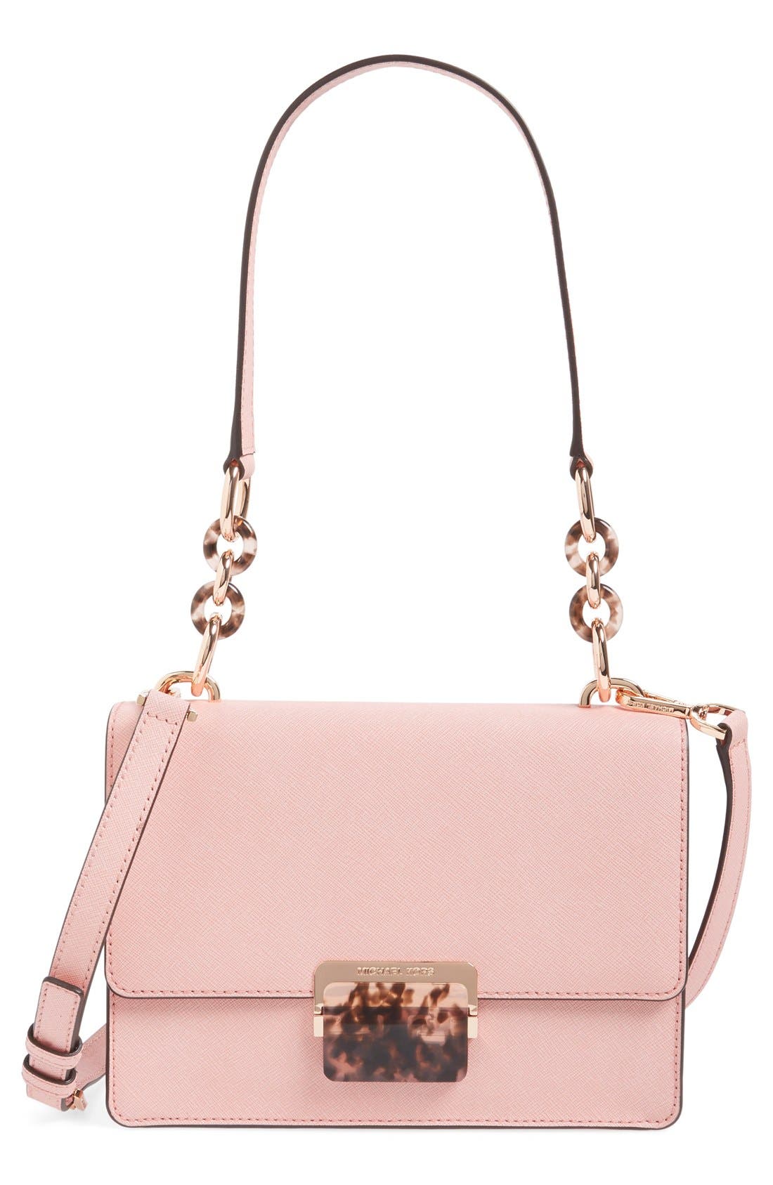 'Small Cynthia' Saffiano Leather Shoulder Bag, Main, color, PALE PINK/ ROSE GOLD