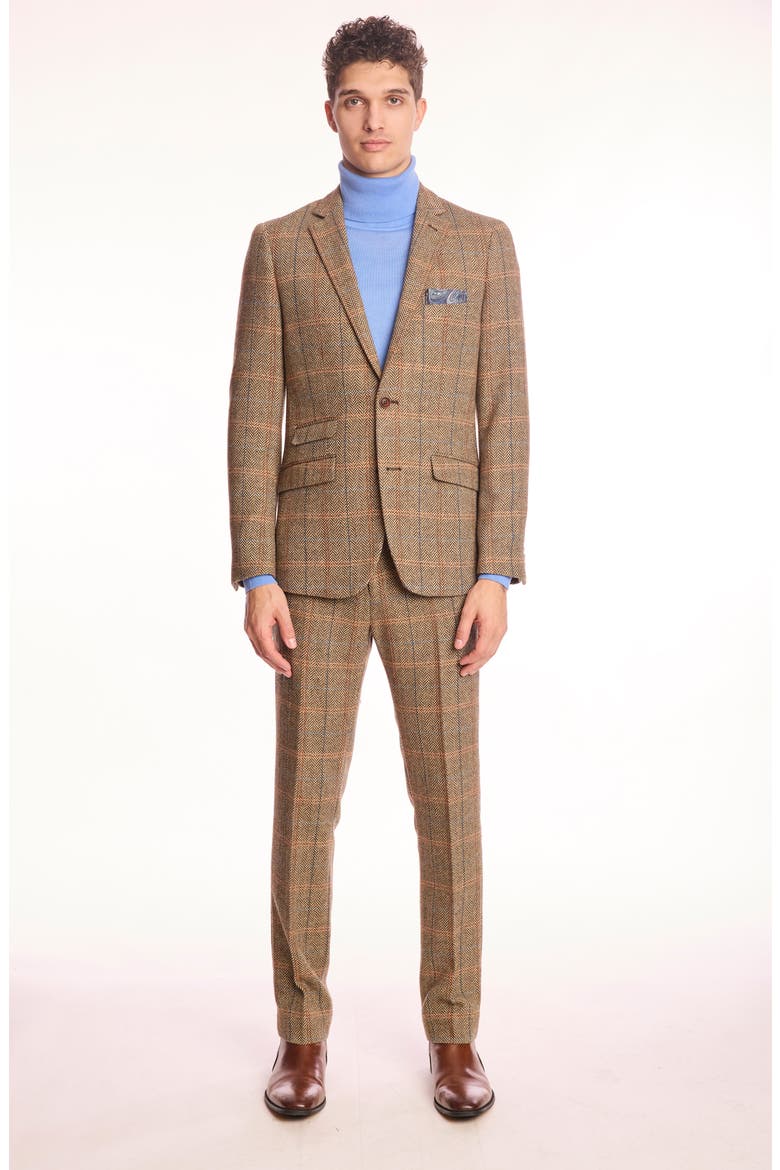 Slim Fit Herringbone Downing Dress Pants, Alternate, color, BROWN ORANGE MULTI HERRINGBONE