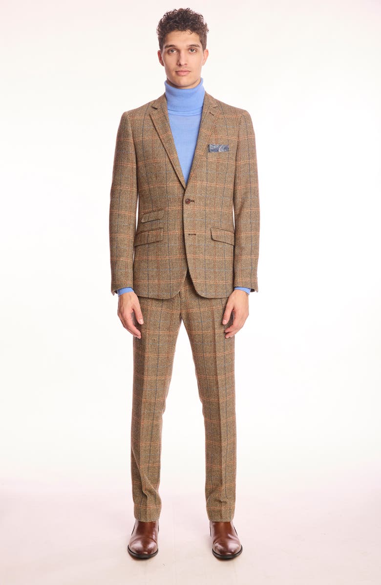 PAISLEY & GRAY Slim Fit Herringbone Downing Dress Pants, Alternate, color, Brown Orange Multi Herringbone