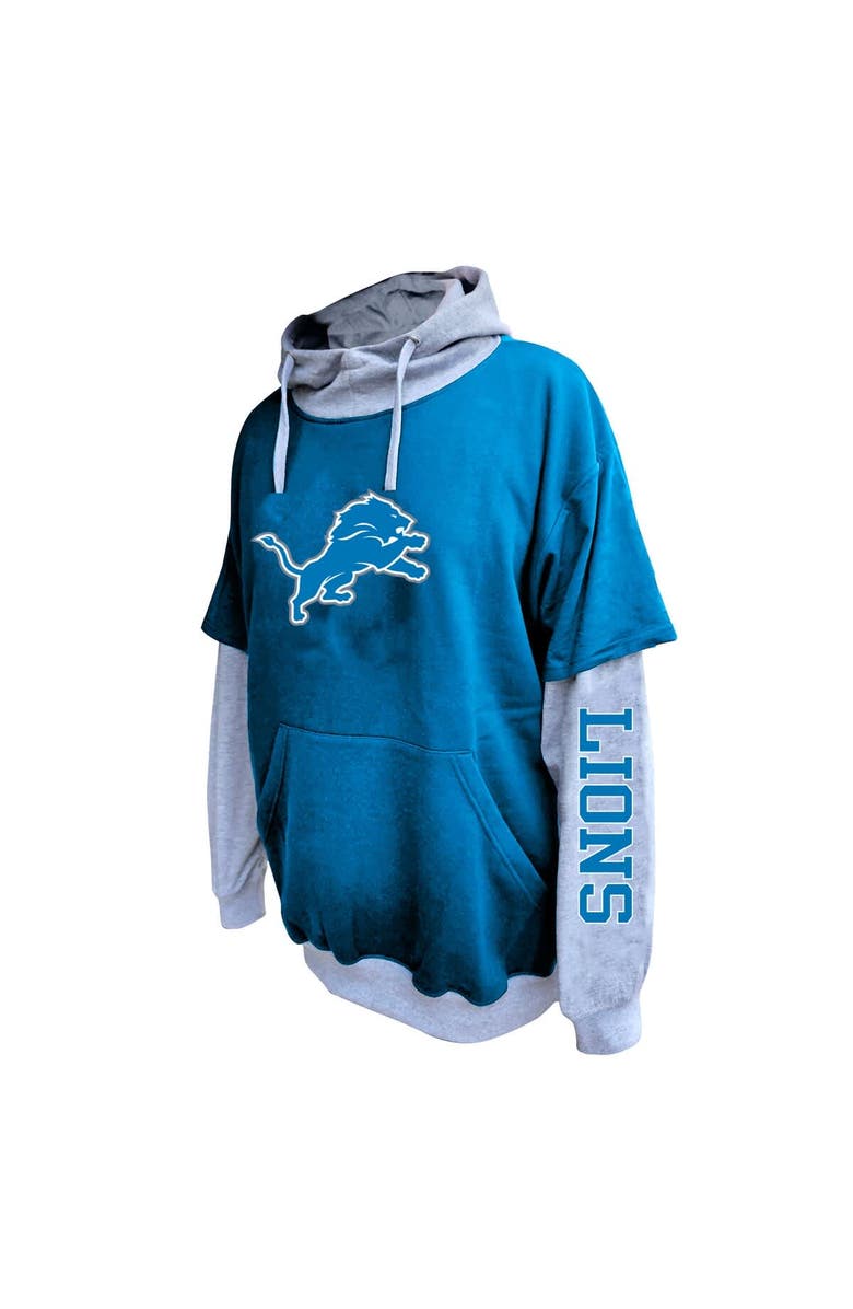 FANATICS Men's Fanatics Blue/Heather Gray Detroit Lions Big & Tall Twofer Pullover Hoodie, Alternate, color, 