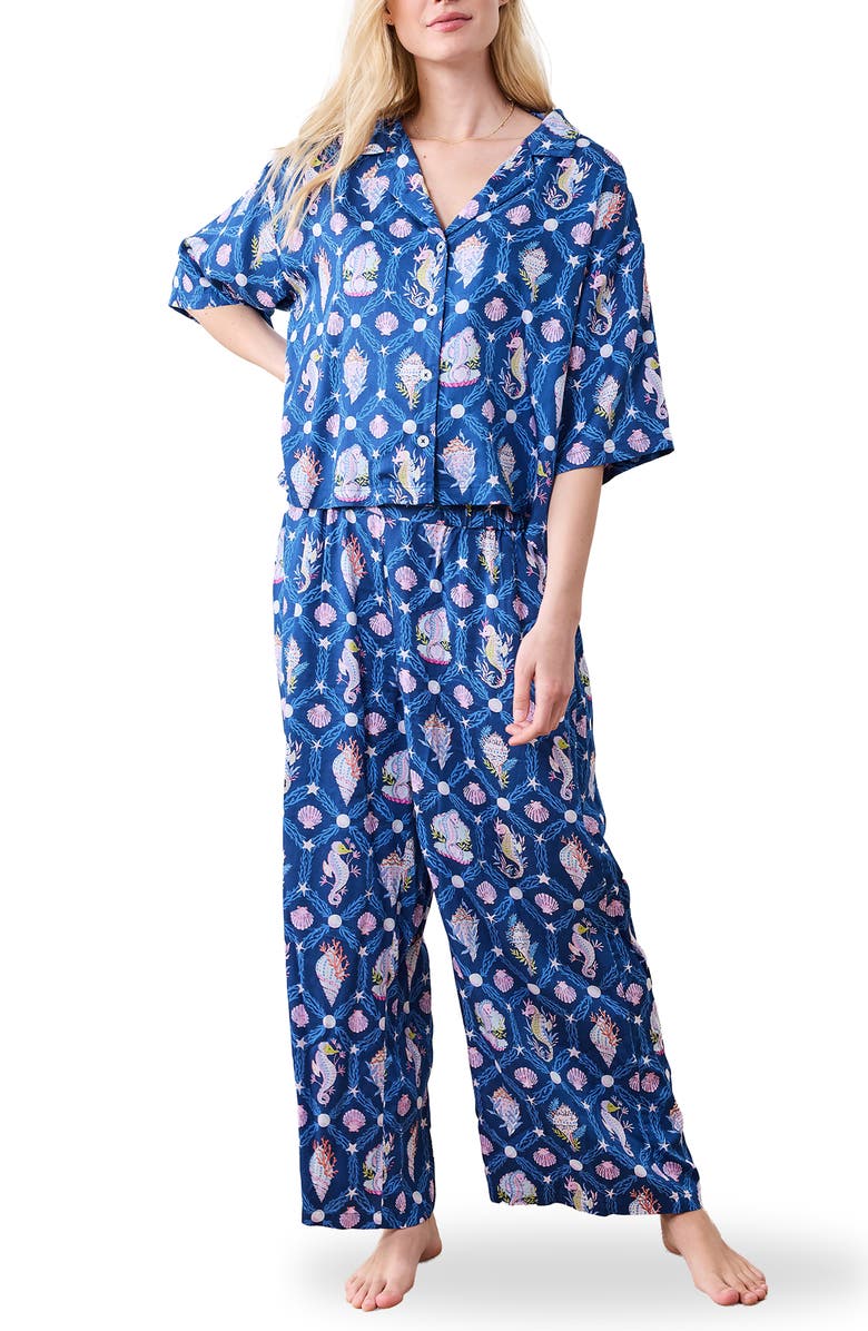 Printfresh Wildest Dreams Satin Pajamas, Main, color, Navy