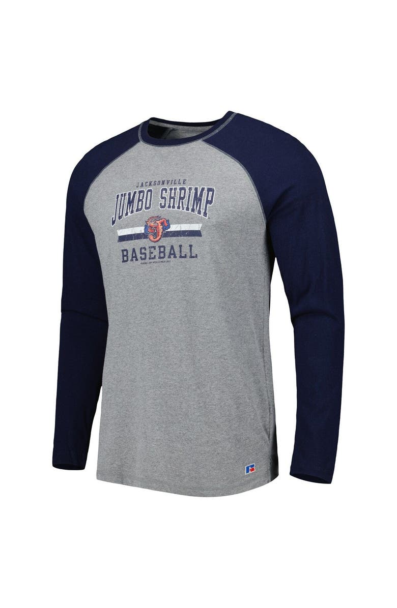 BOXERCRAFT Men's Navy/Heathered Gray Jacksonville Jumbo Shrimp Long Sleeve Baseball T-Shirt, Alternate, color, 