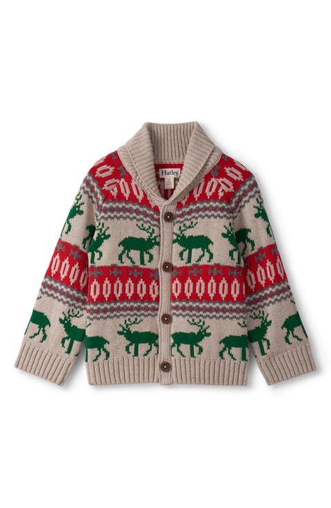 Fair Isle Winter Elk Cotton Blend Shawl Collar Sweater (Baby)
