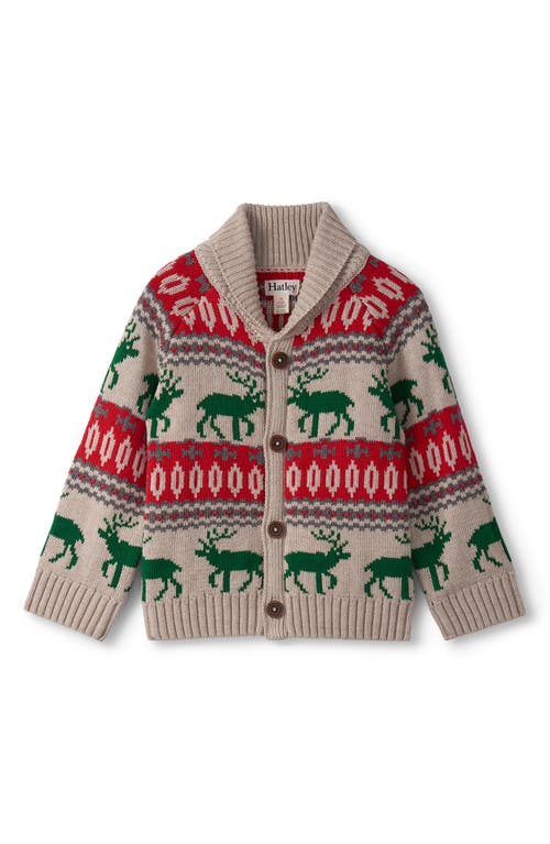 Hatley Babies'  Fair Isle Winter Elk Cotton Blend Shawl Collar Sweater In Gray