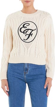 English Factory Sports Club Logo Embroidered Cable Stitch Sweater