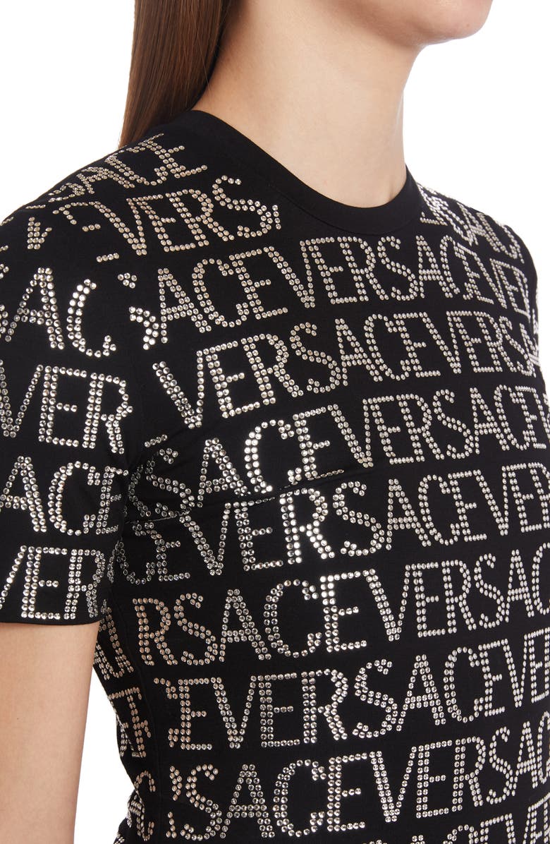 Versace Women's Crystal Embellished Cotton Logo T-Shirt, Alternate, color, 
