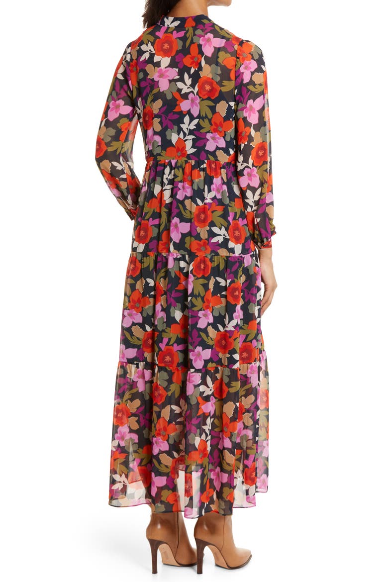 Bold Floral Long Sleeve Maxi Shirtdress, Alternate, color, DEEP NAVY/ FLAME