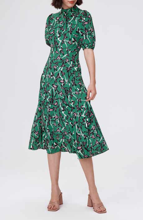 DVF Nella Printed Mock Neck Midi Dress
