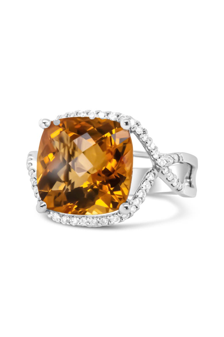 14K Gold Citrine Gemstone & 1/3 Cttw Diamond Ring, Alternate, color, White