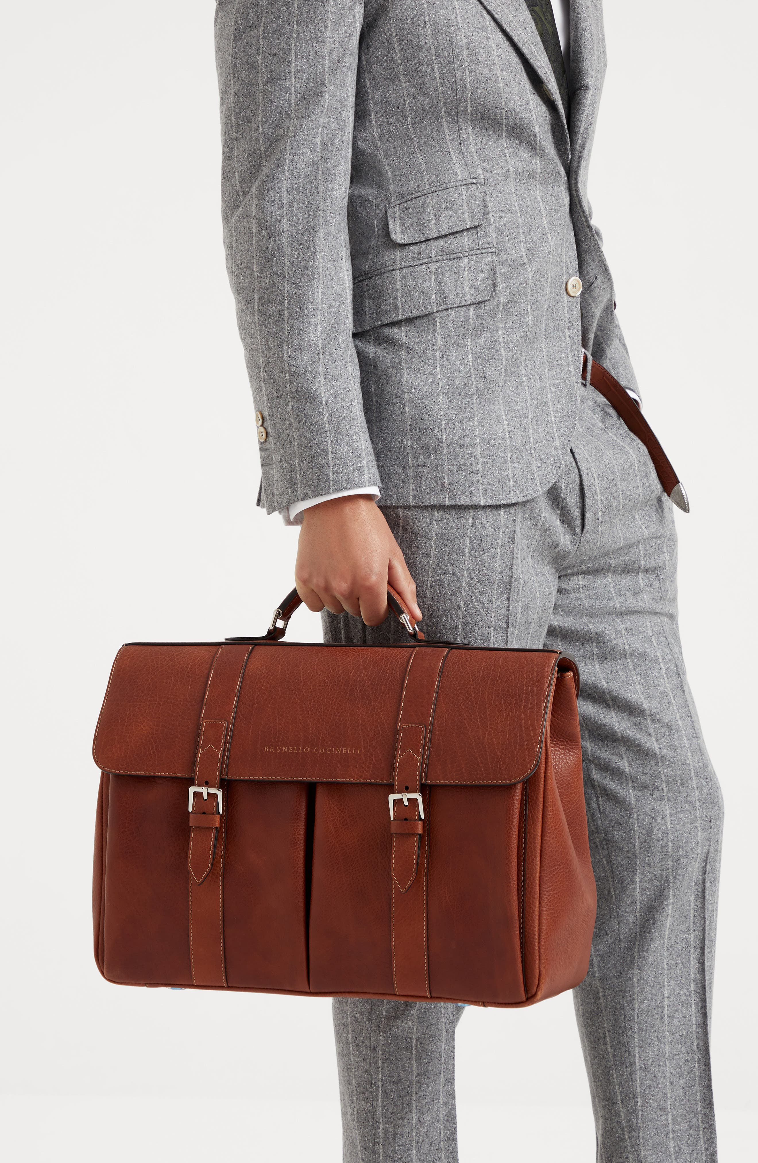 Brunello Cucinelli Grained calfskin briefcase, Alternate, color, 